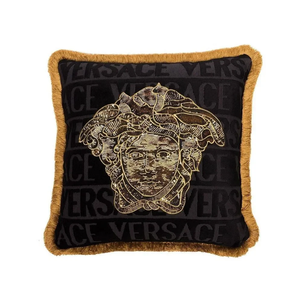 Versace LogoMania Medusa Kissen Pillow Cushion 17 x 17 Schwarz Gold Reticket Tag